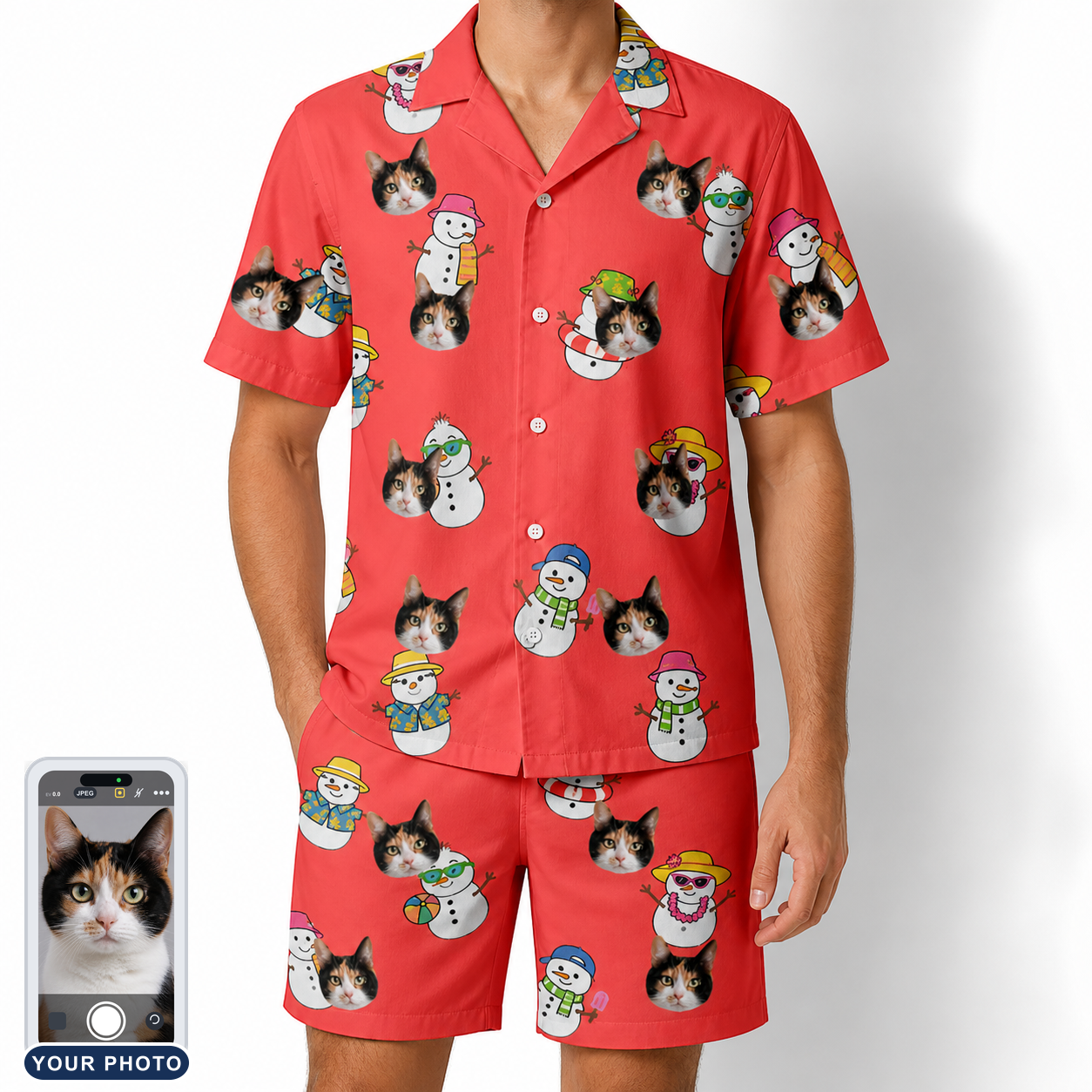 Men's Polar Pantomime Custom Cat Face Shirt & Shorts Set