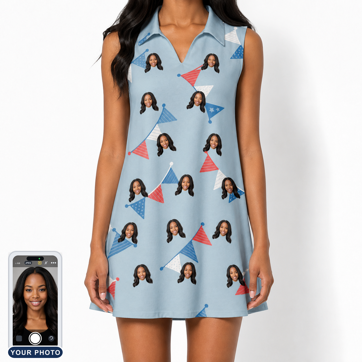 Women's Bunting Bonanza Custom Face V-Neck Dress
