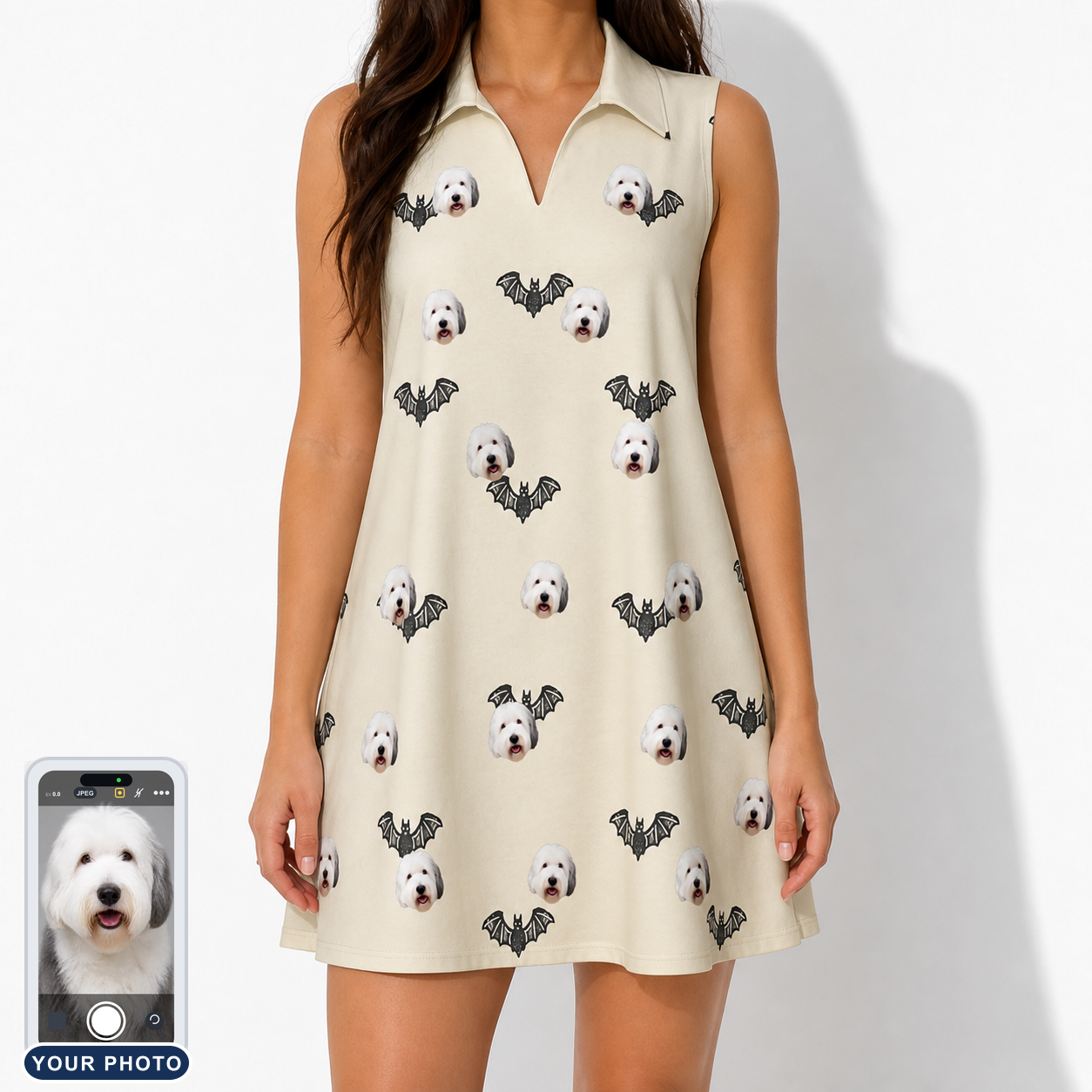 Women's Winged Whispers Custom Dog Face V-Neck Dress
