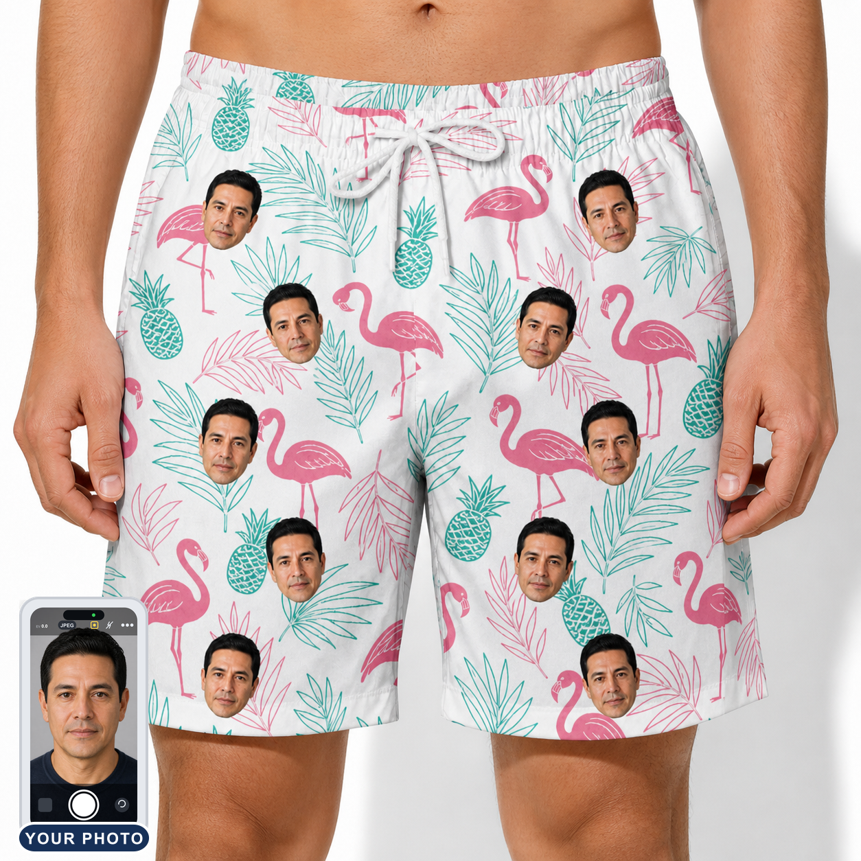 Men's Long-Legged Luau Custom Face Beach Shorts