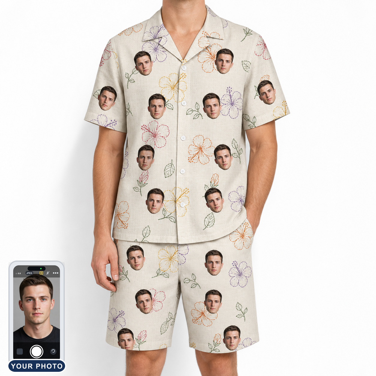 Men's Crimson Calyx Custom Face Shirt & Shorts Set