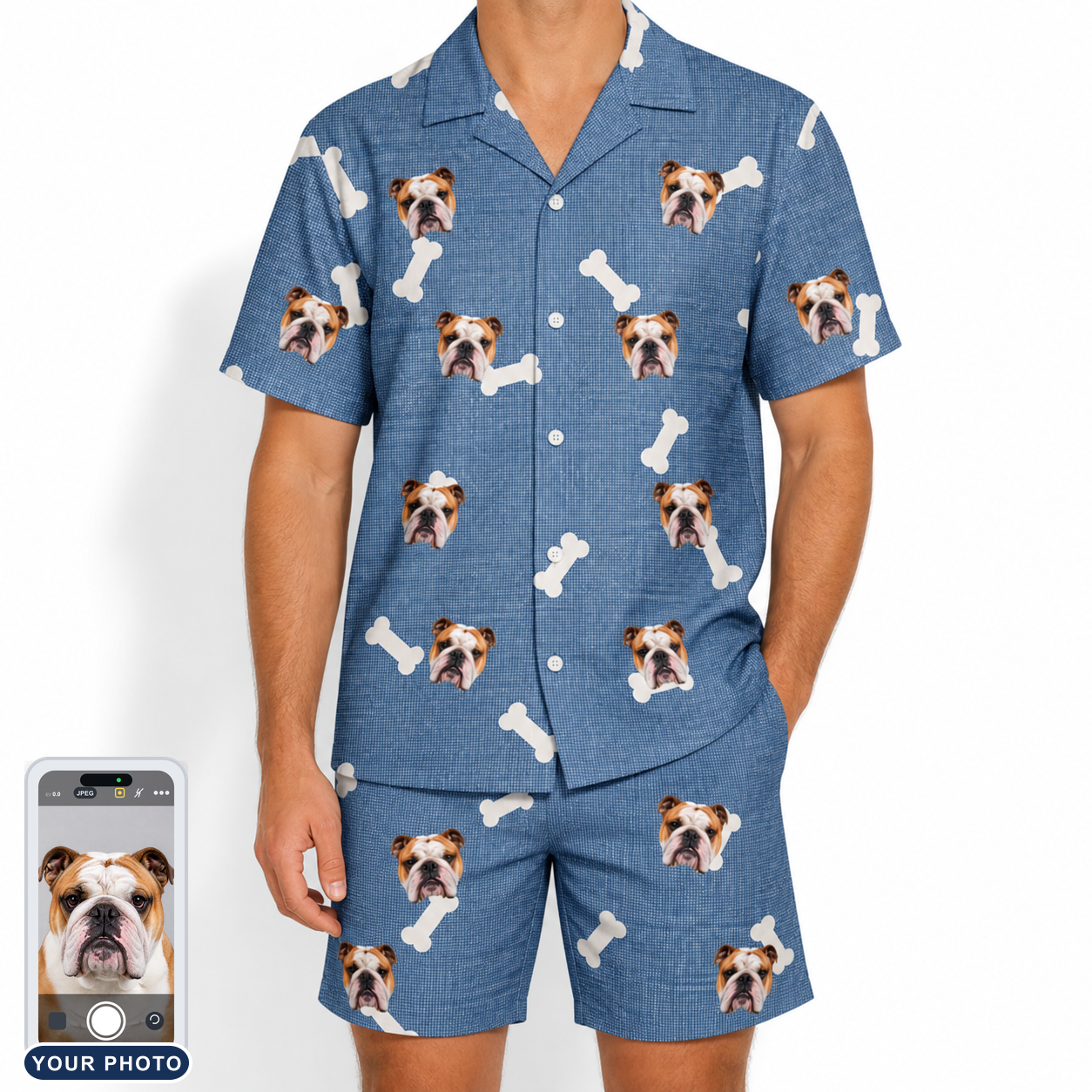 Men's Waggle Wafers Custom Dog Face Shirt & Shorts Set