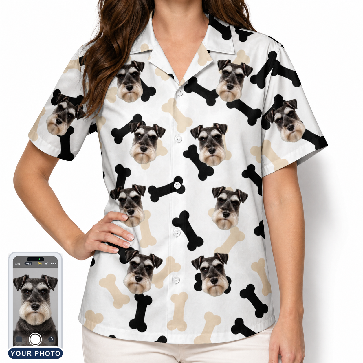 Women's Biscuit Bark Custom Dog Face Hawaiian Shirt