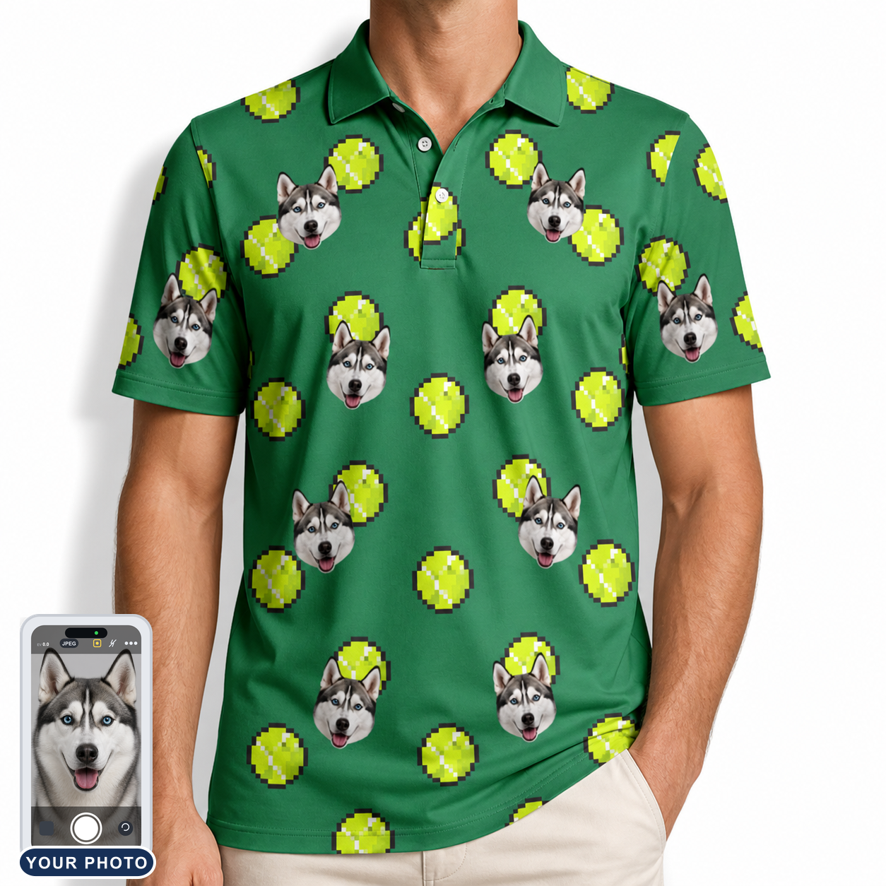 Men's Tennis Tails Custom Dog Face Polo Shirt