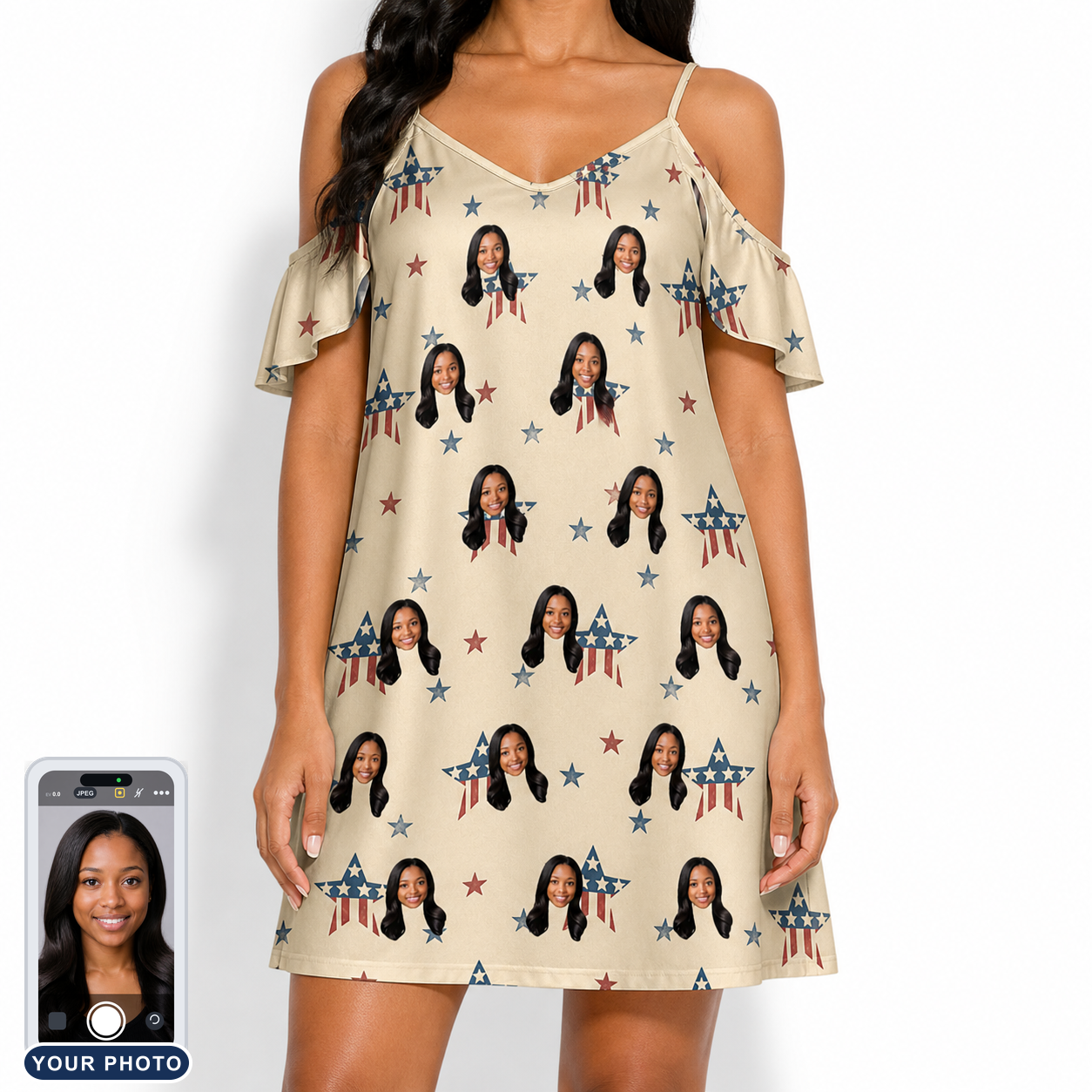 Women's Flag Fandango Custom Face Off-Shoulder Dress