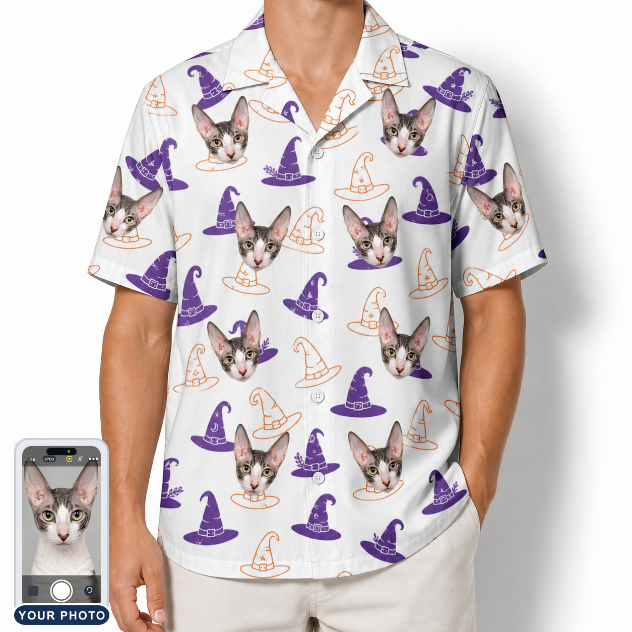 Men's Cauldron Crowns Custom Cat Face Hawaiian Shirt