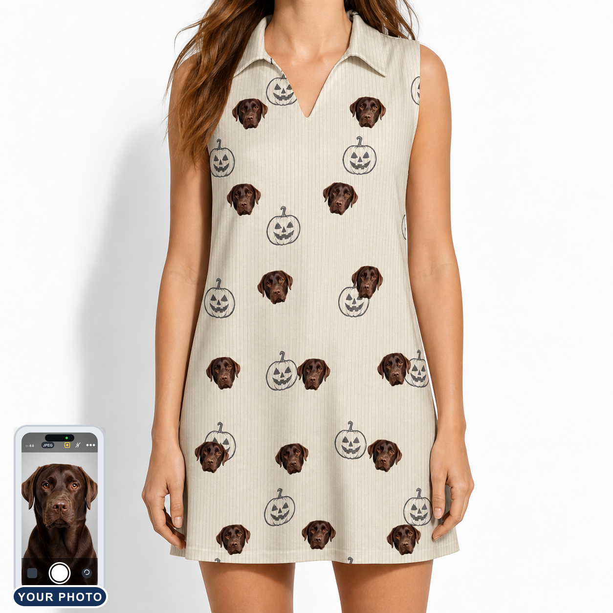 Women's Cucurbit Chuckles Custom Dog Face V-Neck Dress