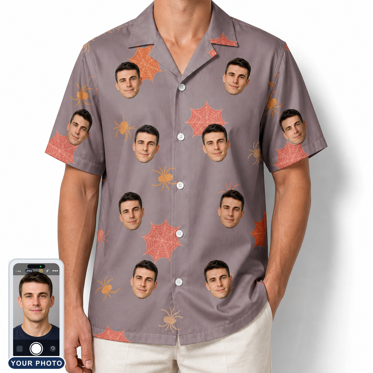 Men's Silken Scare Custom Face Hawaiian Shirt