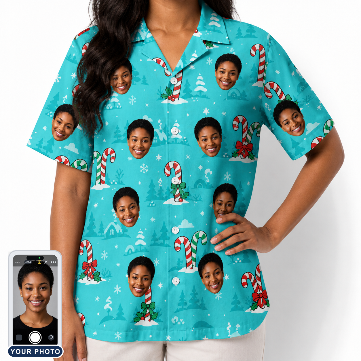 Women's Sugar Stripes Custom Face Hawaiian Shirt