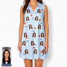 Women's Red White Chill Custom Face V-Neck Dress