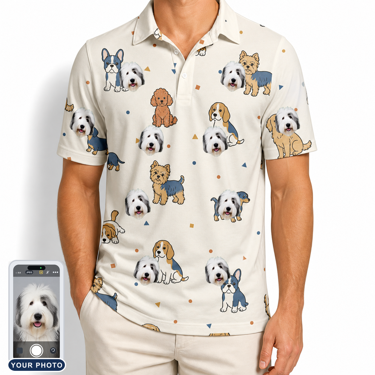 Men's Woof Whimsy Custom Dog Face Polo Shirt
