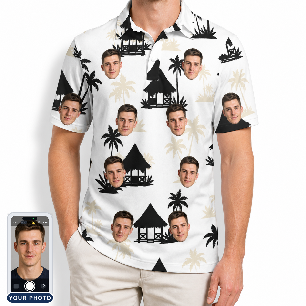 Men's Thatched Timewarp Custom Face Polo Shirt