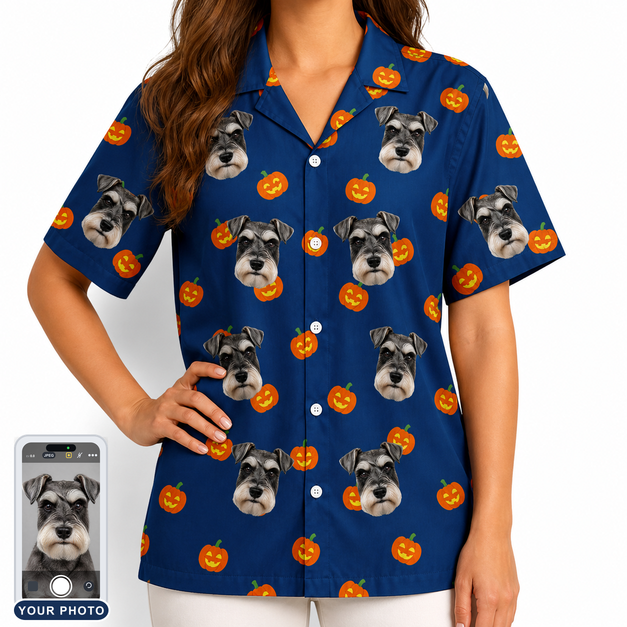 Women's Orange Oddities Custom Dog Face Hawaiian Shirt