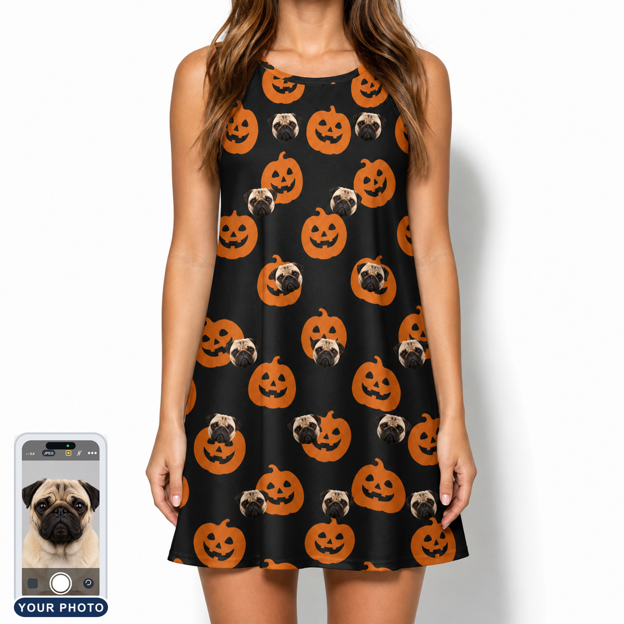 Women's Frightlight Fancies Custom Dog Face Tank Dress