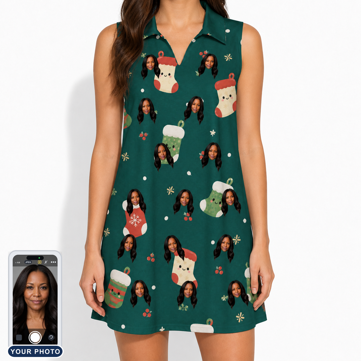 Women's Chimney Cheer Custom Face V-Neck Dress