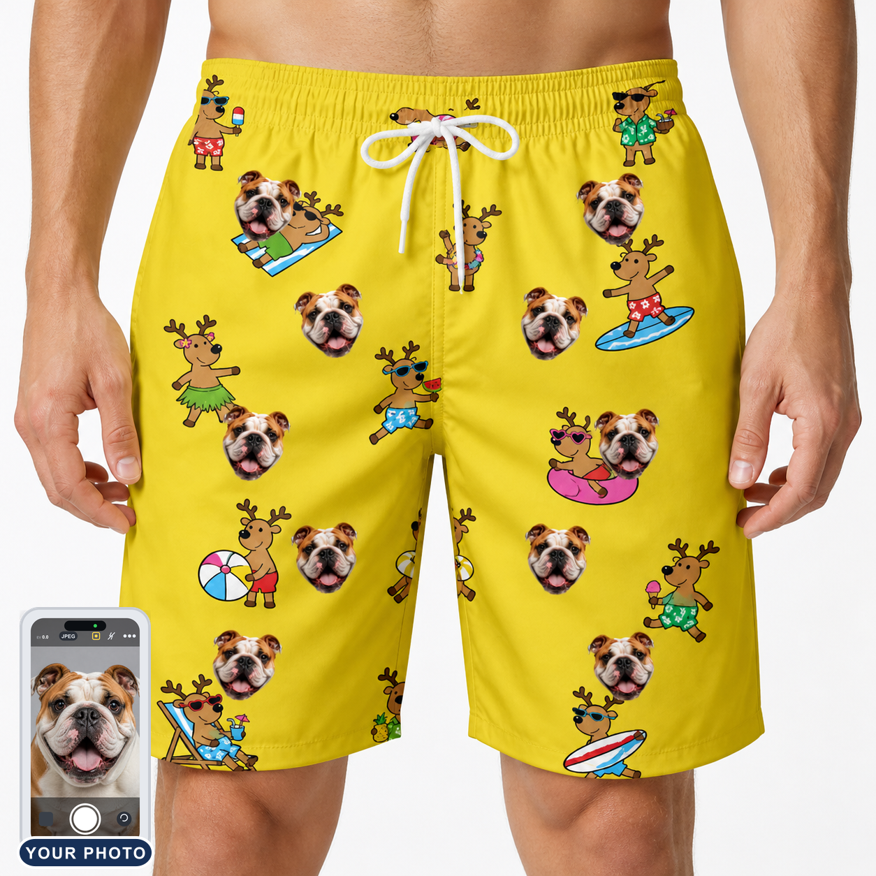 Men's Antler Antics Custom Dog Face Beach Shorts