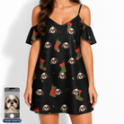 Women's Stocking Stuffer Custom Dog Face Off-Shoulder Dress