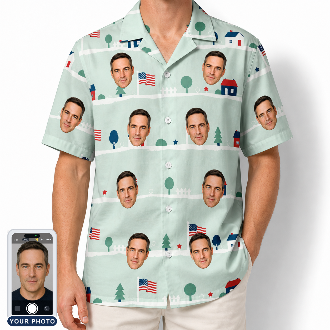 Men's Old Glory Custom Face Hawaiian Shirt