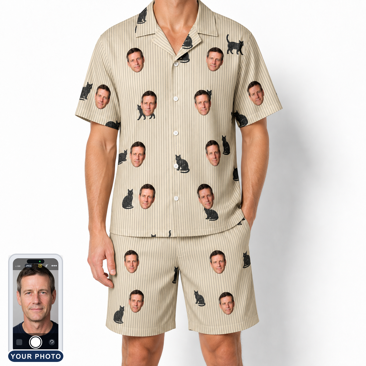 Men's Feline Frights Custom Face Shirt & Shorts Set