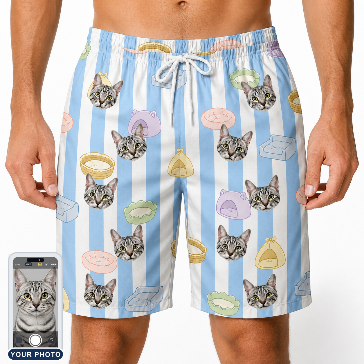 Men's Naptime Nooks Custom Cat Face Beach Shorts