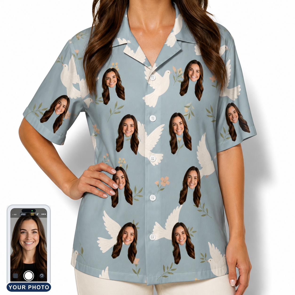 Women's Ivory Coo Custom Face Hawaiian Shirt