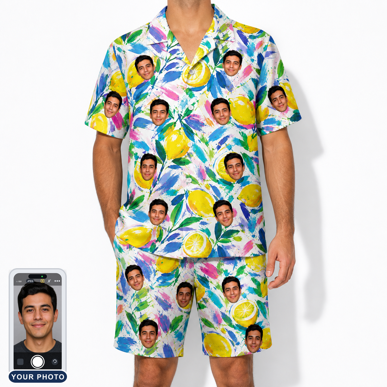 Men's Citron Confetti Custom Face Shirt & Shorts Set