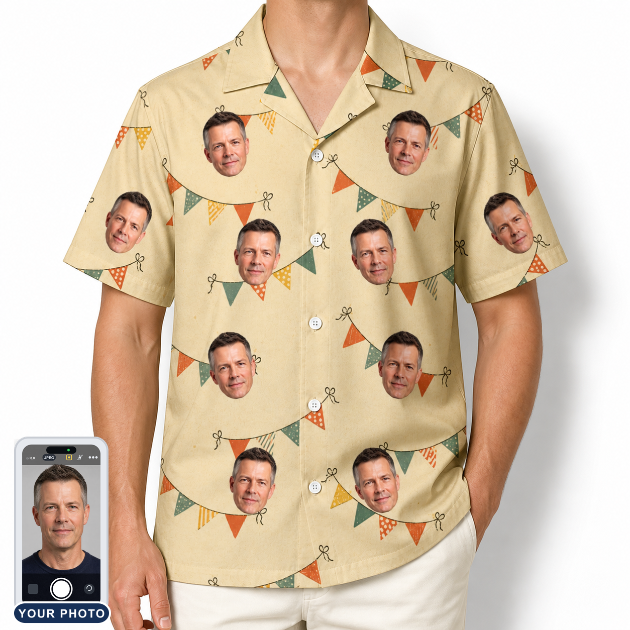 Men's Candle Confetti Custom Face Hawaiian Shirt