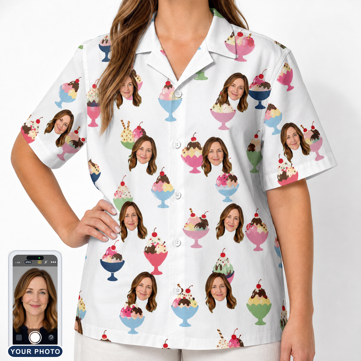 Women's Wishful Scoops Custom Face Hawaiian Shirt