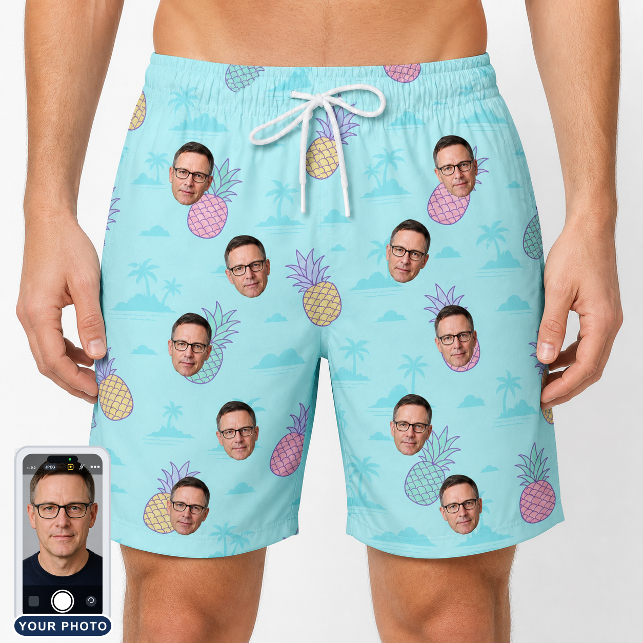 Men's Spiky Shoreline Custom Face Beach Shorts