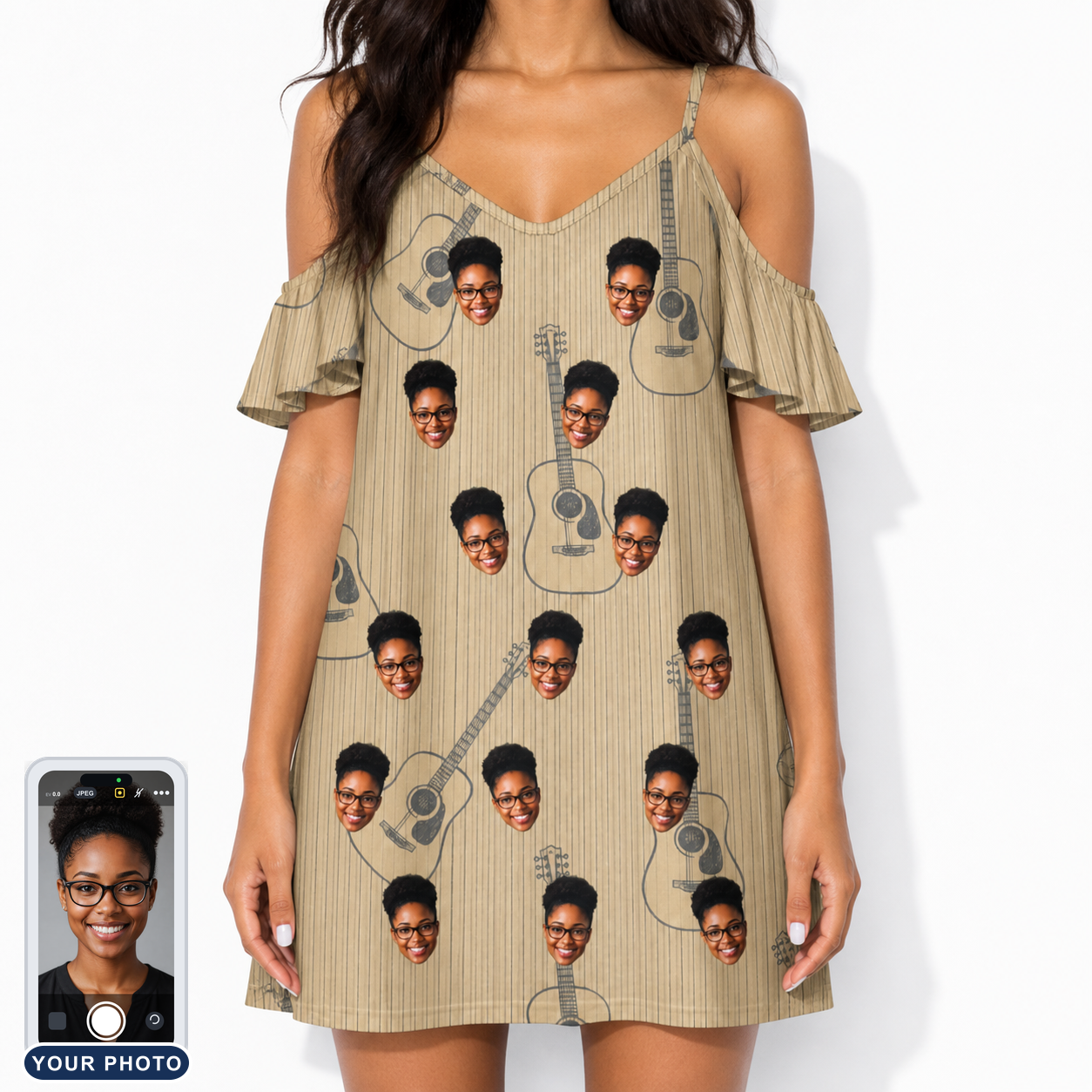 Women's Strum Supreme Custom Face Off-Shoulder Dress