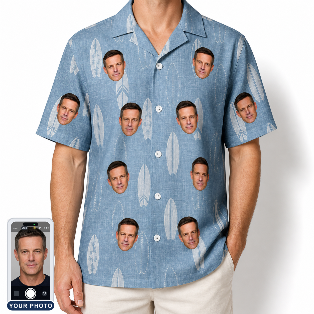 Men's Retro Riptide Custom Face Hawaiian Shirt