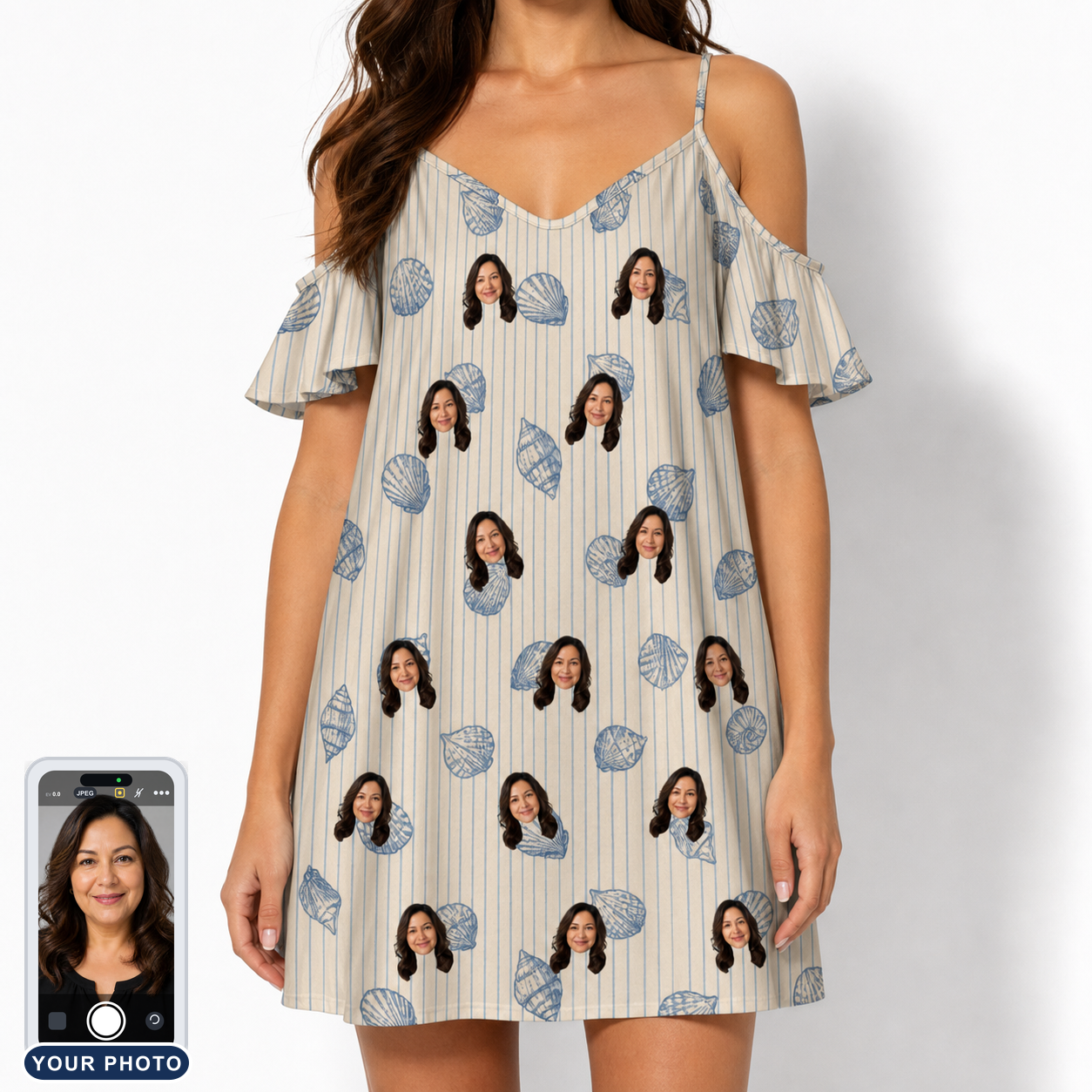 Women's Scallop Serenade Custom Face Off-Shoulder Dress