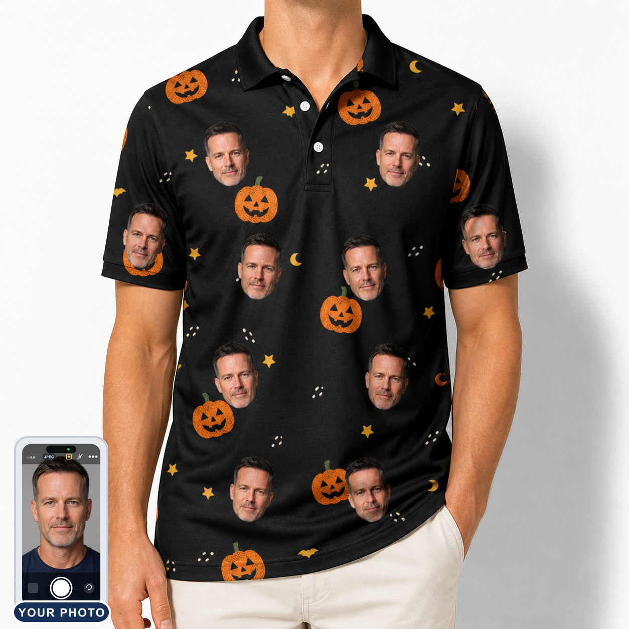 Men's Cackle Carvings Custom Face Polo Shirt