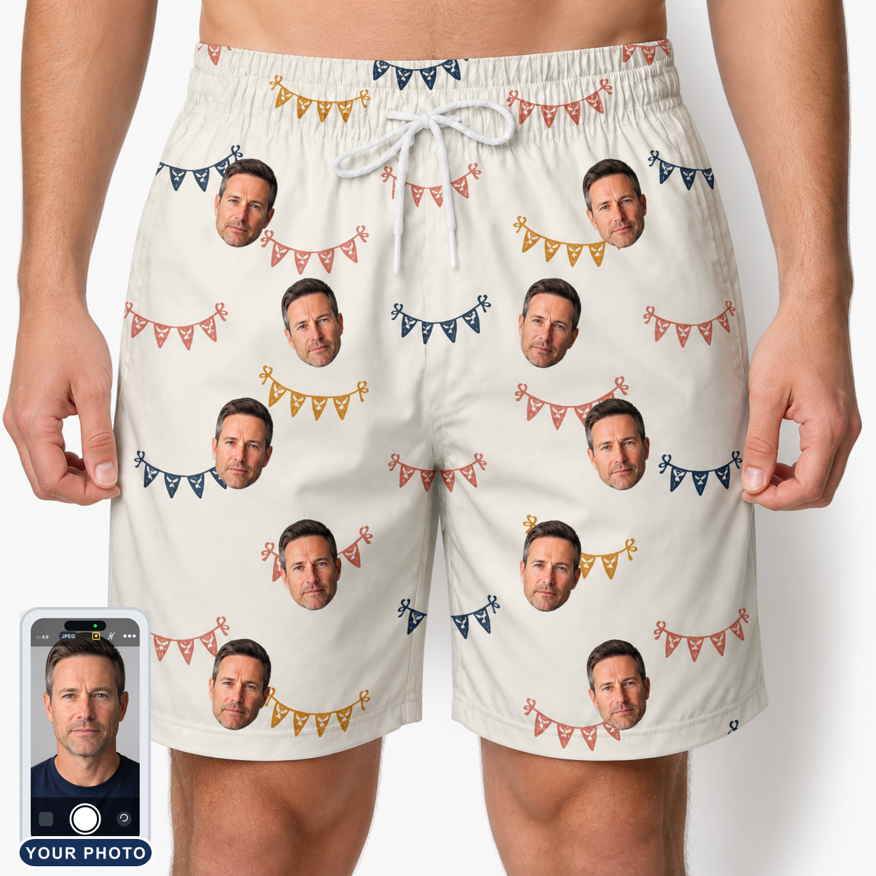 Men's Garland Giggles Custom Face Beach Shorts