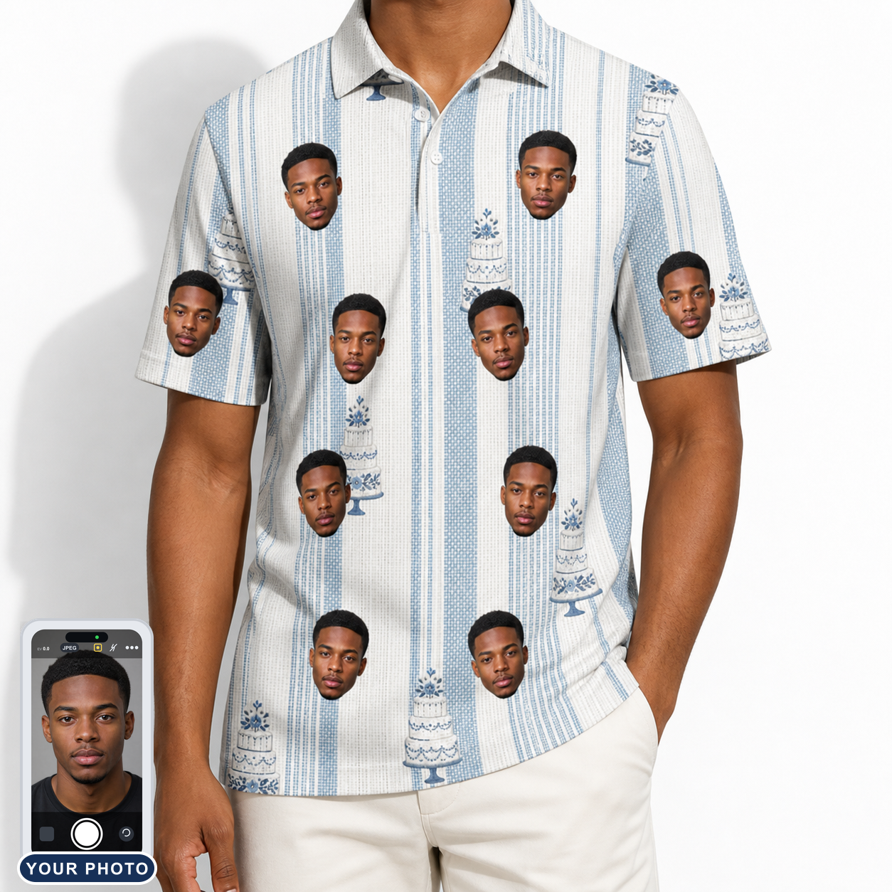 Men's Buttercream Boardwalk Custom Face Polo Shirt