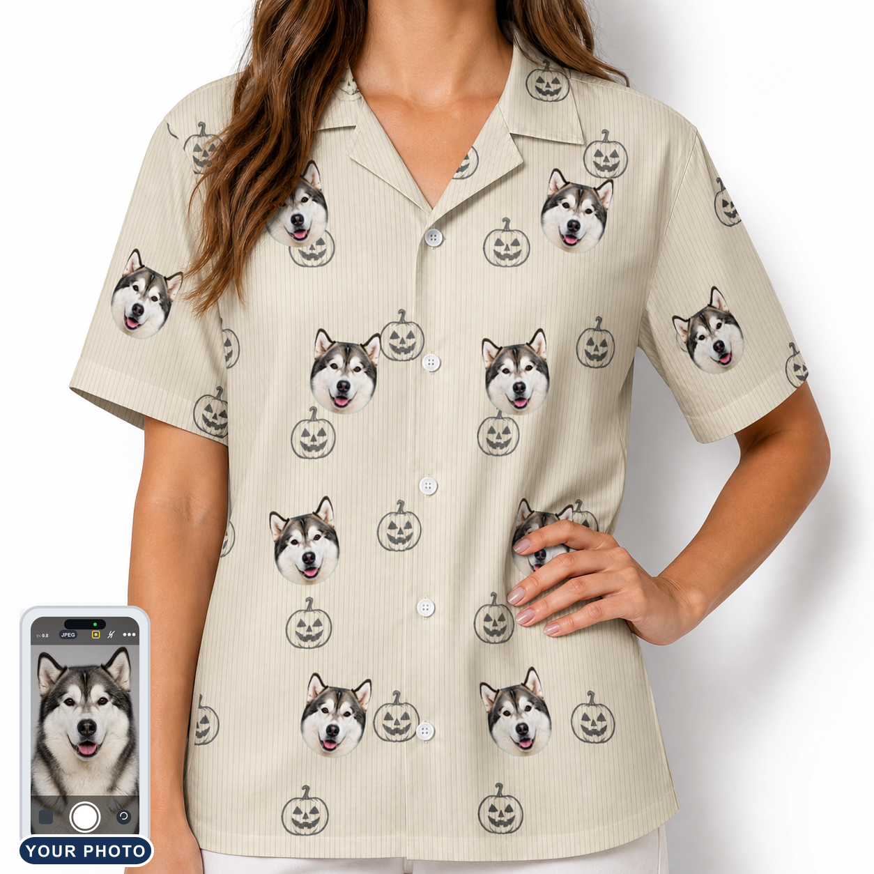 Women's Cucurbit Chuckles Custom Dog Face Hawaiian Shirt