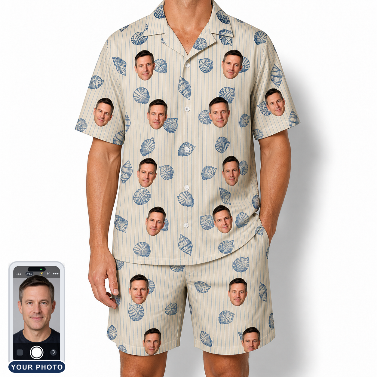Men's Scallop Serenade Custom Face Shirt & Shorts Set