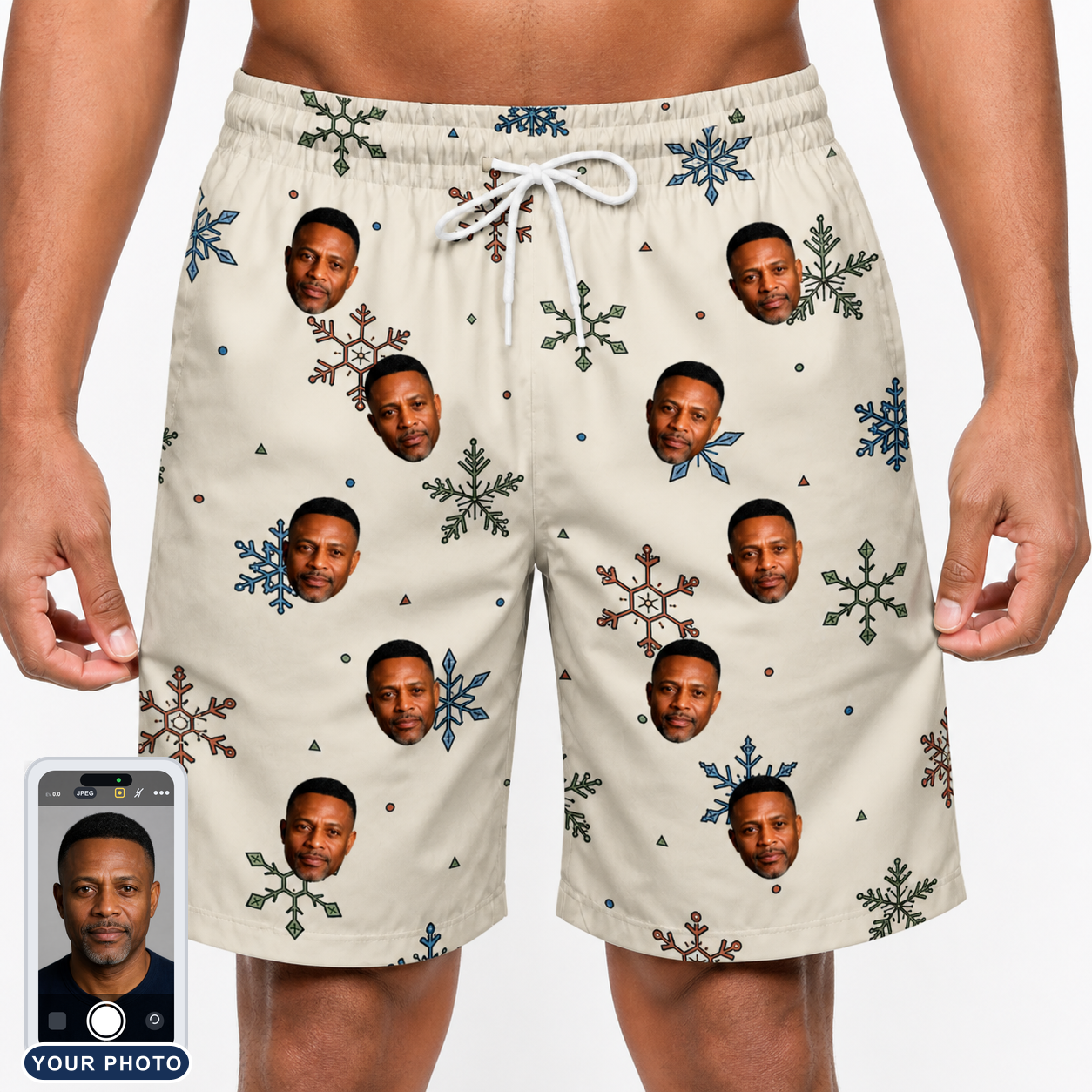 Men's Tinsel Tumble Custom Face Beach Shorts