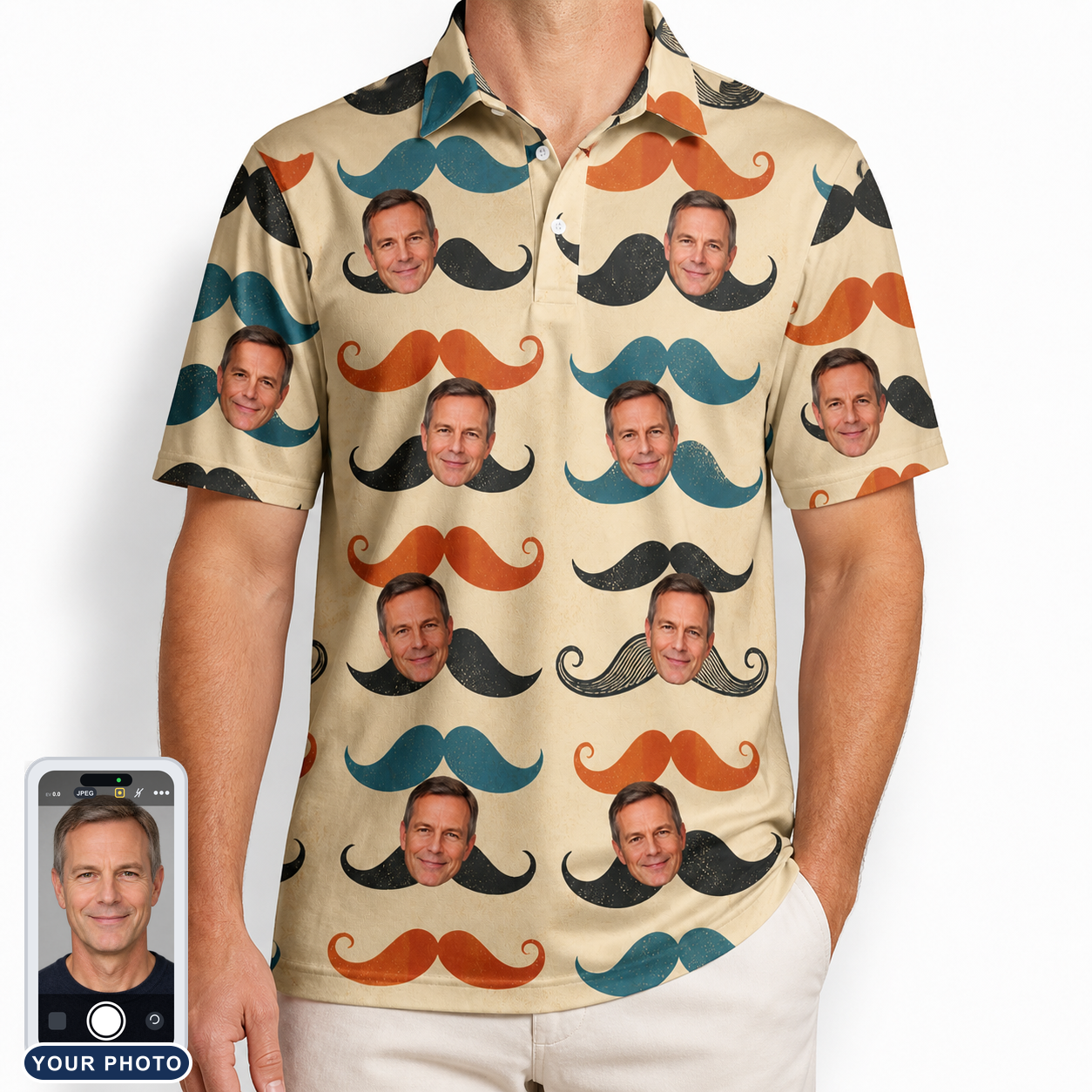 Men's Stache Celebration Custom Face Polo Shirt
