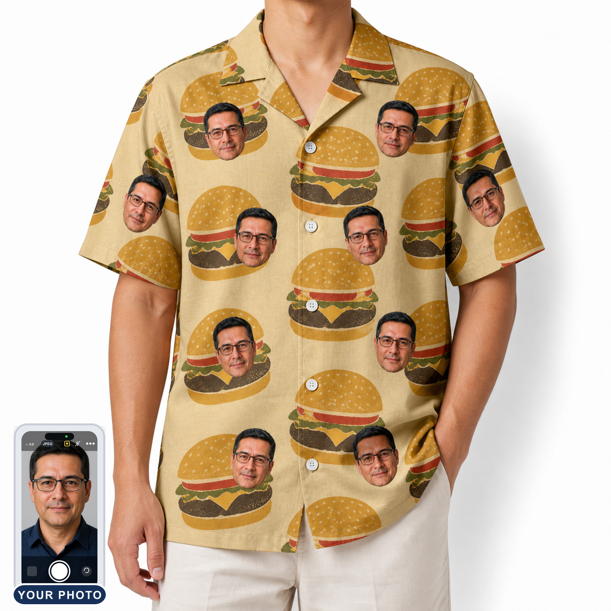 Men's Patty Potluck Custom Face Hawaiian Shirt