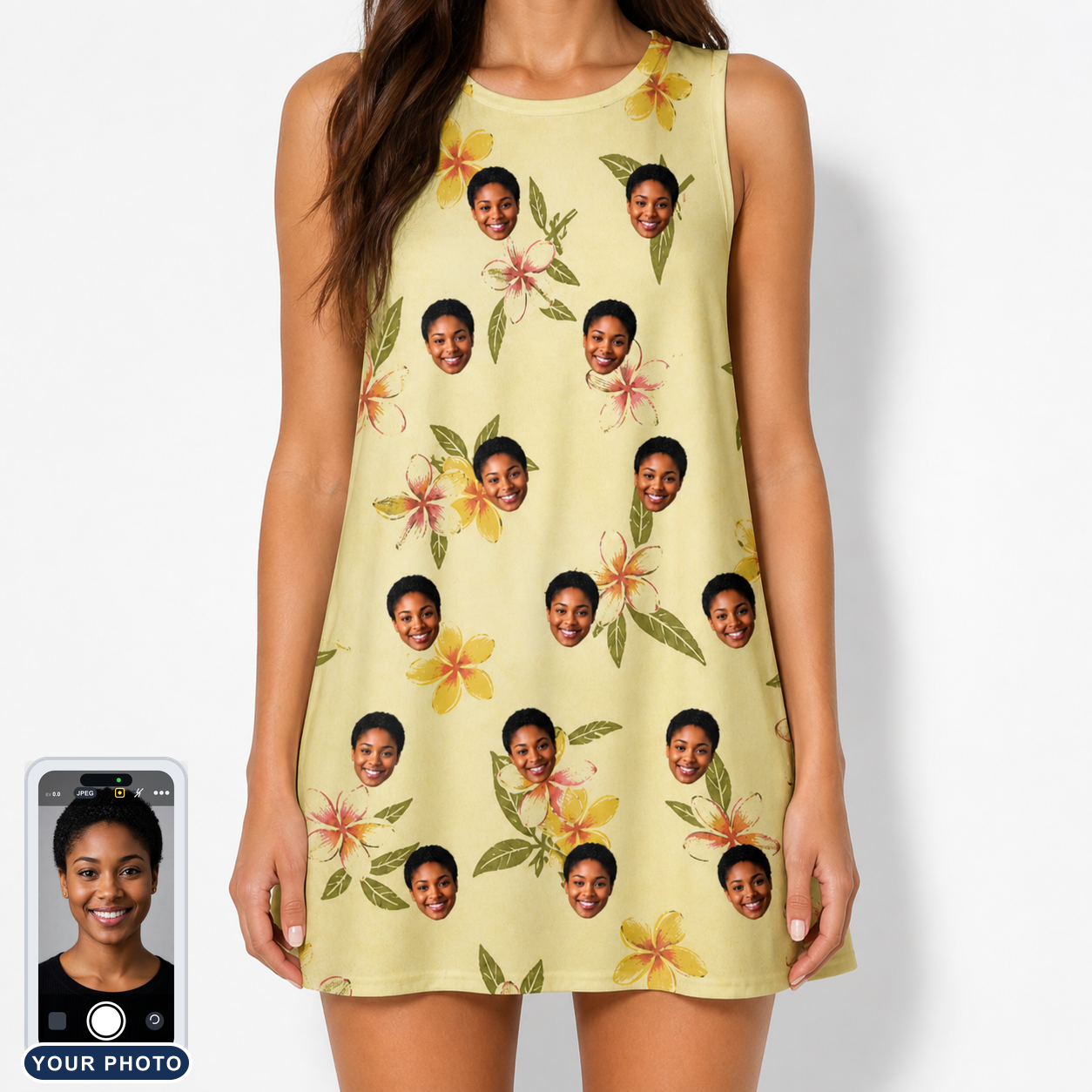 Women's Frangipani Frolic Custom Face Tank Dress