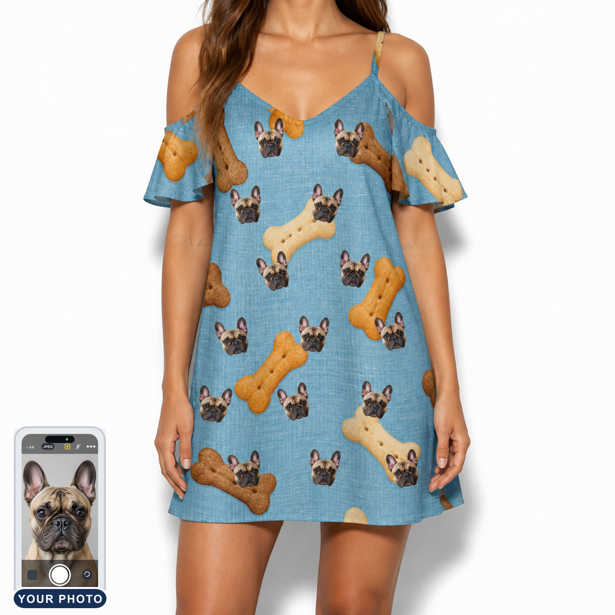 Women's Mutt Munchies Custom Dog Face Off-Shoulder Dress