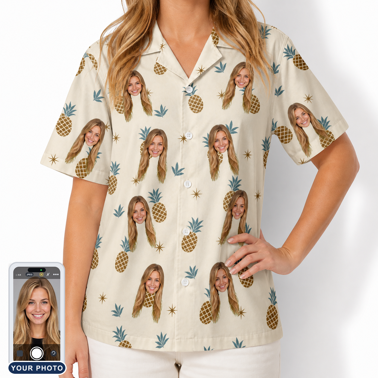 Women's Ananas Afterglow Custom Face Hawaiian Shirt