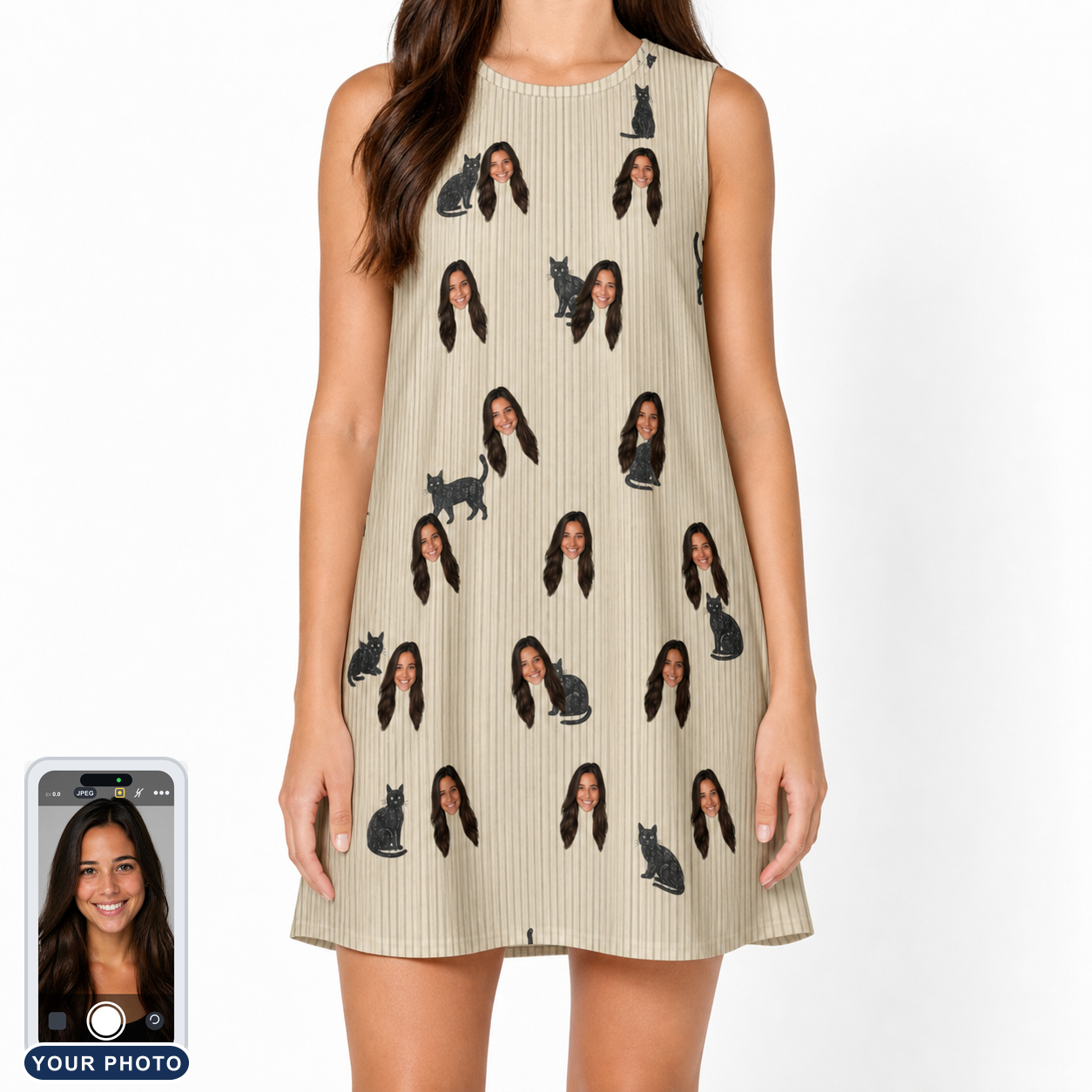Women's Feline Frights Custom Face Tank Dress