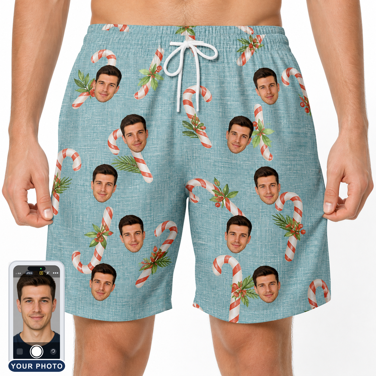 Men's Cane Carousel Custom Face Beach Shorts