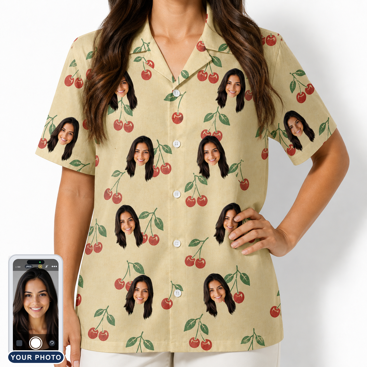 Women's Cherry Chomp Custom Face Hawaiian Shirt