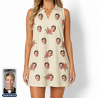 Women's Poinsettia Pop Custom Face V-Neck Dress