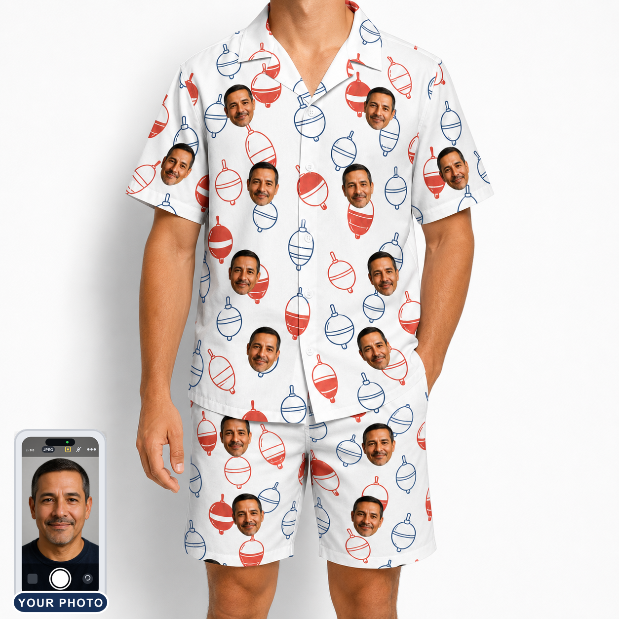Men's Bobber Bop Custom Face Shirt & Shorts Set