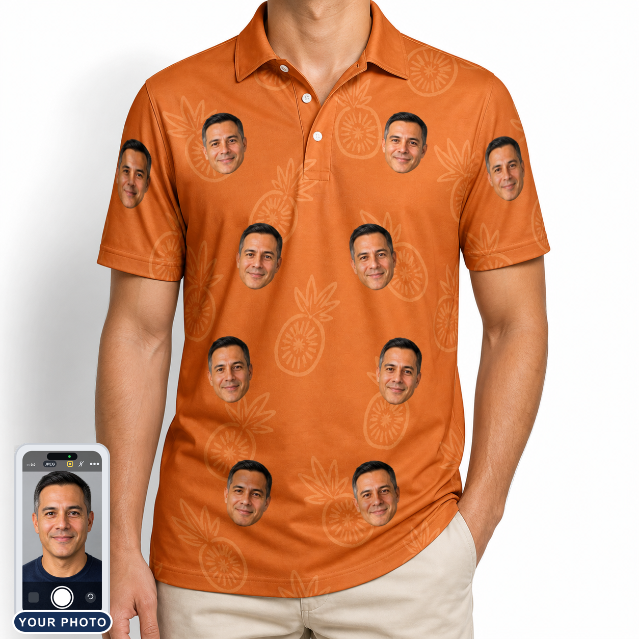 Men's Pineapple Jukebox Custom Face Polo Shirt