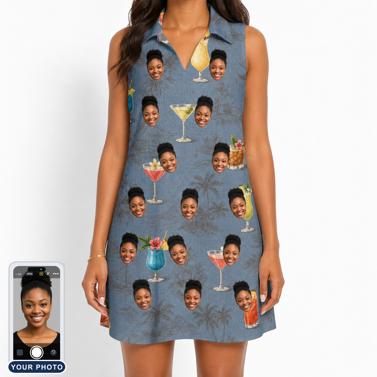 Women's Lounge Libations Custom Face V-Neck Dress